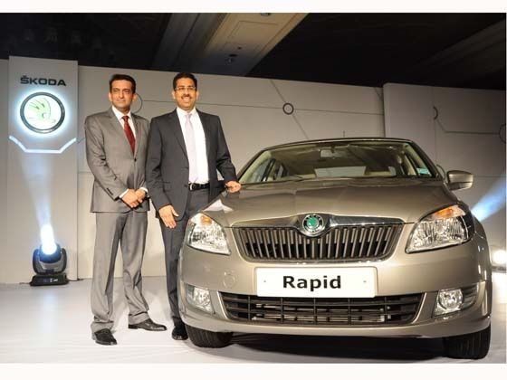 Left to Right- Mr. Tarun Jha, Marketing Head, SKODA Auto India and  Mr Ashutosh Dixit, Sr. General Manager, Sales & Marketing, SKODA Auto India  launch the SKODA Rapid in Delhi