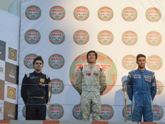 MRF Challenge Round 2 Race 4, L-R: Sam Dejonghe,
Yuudai Jinkawa and Hector Hurst