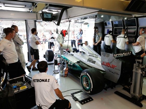 Mercedes AMG Petronas F1 Team pit at the 2012 Hungarian GP