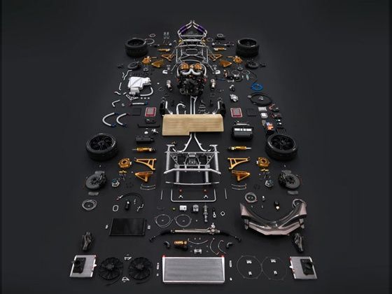 Pagani has taken apart the engine and drive train to depict how neat and 