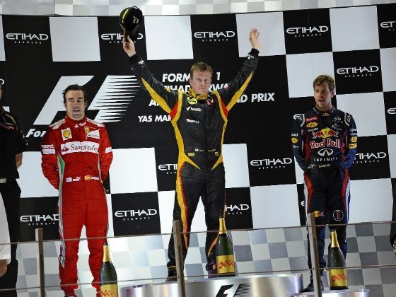 2012 Abu Dhabi Grand Prix winners,L-R:Fernando
Alonso, Kimi Raikkonnen,and Sebastian Vettel