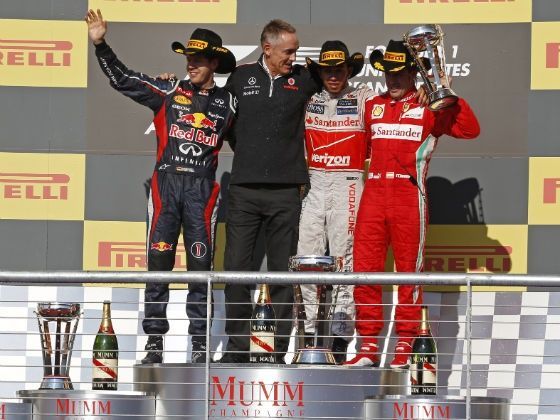 L-R: Sebastian Vettel, Martin Whitmarsh, Lewis Hamilton and
Fernando Alonso