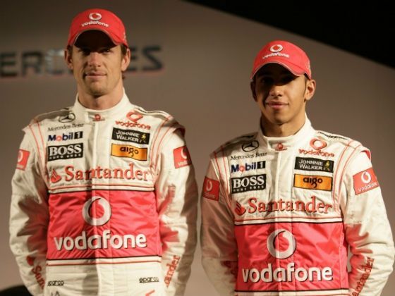L-R: Jenson Button, Lewis Hamilton, McLaren F1 Team