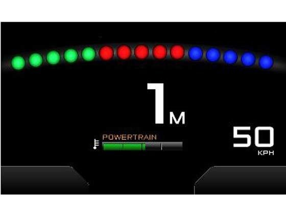 McLaren P1 digital dash readout in race mode McLaren P1 digital dash readout in race mode