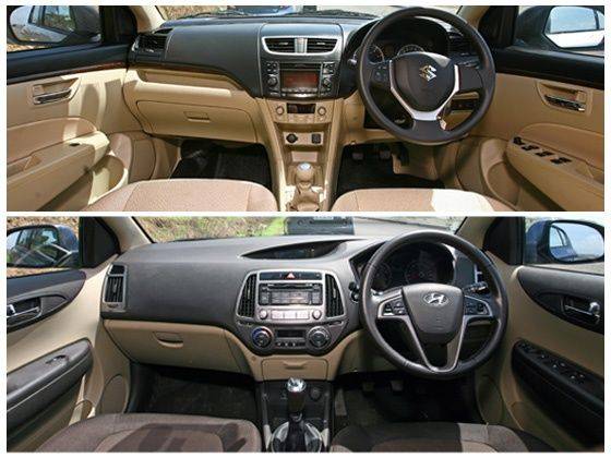 Swift Dzire vs Hyundai i20 interior comparison Swift Dzire vs Hyundai i20 interior comparison