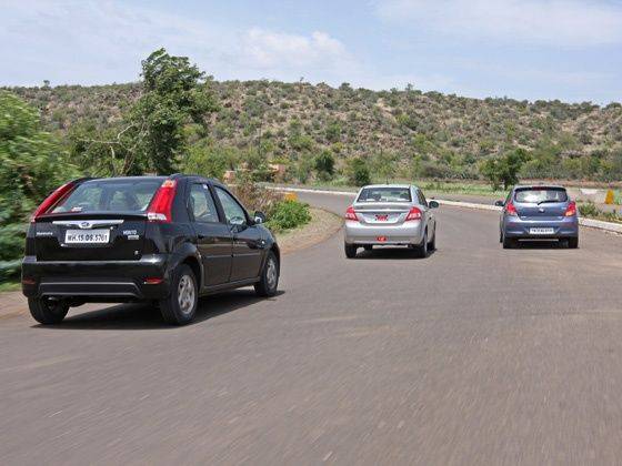 Verito Vibe vs Hyundai i20 vs Swift DZire rear shot Verito Vibe vs Hyundai i20 vs Swift DZire rear shot