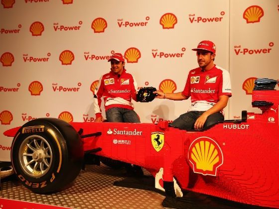 Fernando Alonso and Felipe Massa unveil the Lego Ferrari 150 Italia