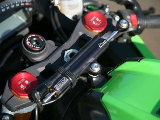 The Ohlins-Kawasaki electronic steering damper