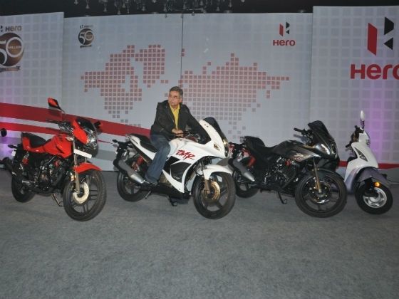 Pawan Munjal posing with the new range of bikes which were showcased recently Pawan Munjal posing with the new range of bikes which were showcased recently