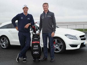 David Coulthard & Adam Scott with Mercedes-Benz CLS 63 AMG Shooting Brake David Coulthard & Adam Scott with Mercedes-Benz CLS 63 AMG Shooting Brake